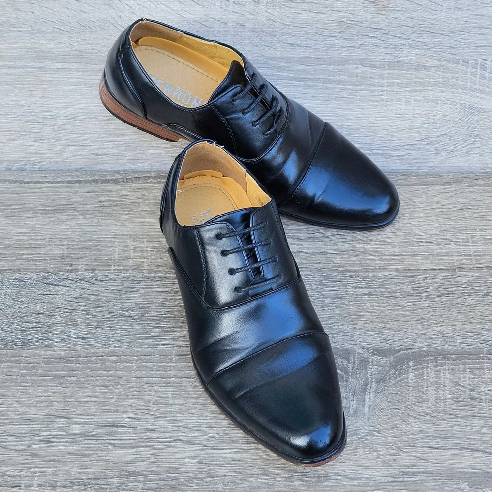 Terroni Italia Mens Black Cap‎ Toe Oxford Dress Shoes LA59 Size 7